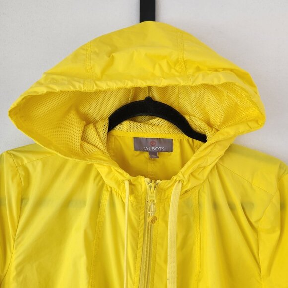 T by Talbots Yellow Windbreaker Hooded Rain Jacket Activewear Lightweight M - Picture 3 of 9